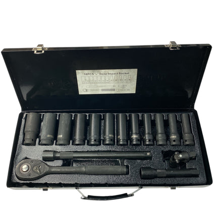 Socket set 1/2'', 16pcs long impact wrench set from 10 mm to 24 mm