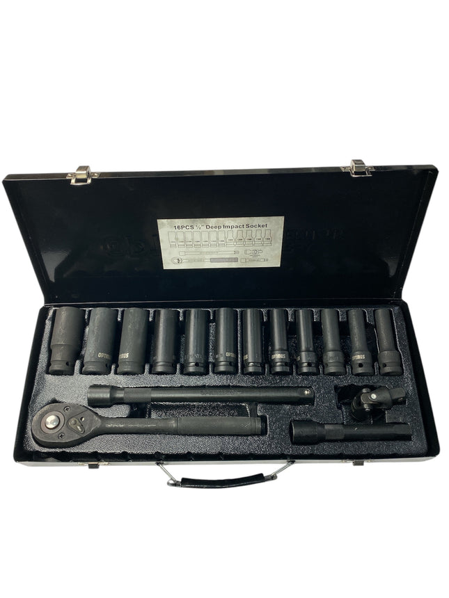 Socket set 1/2'', 16pcs long impact wrench set from 10 mm to 24 mm