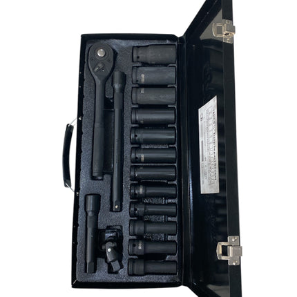 Socket set 1/2'', 16pcs long impact wrench set from 10 mm to 24 mm
