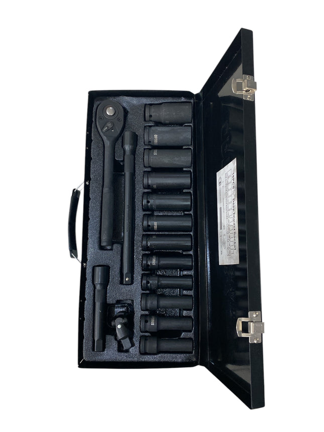 Socket set 1/2'', 16pcs long impact wrench set from 10 mm to 24 mm