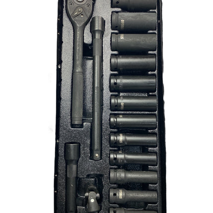 Socket set 1/2'', 16pcs long impact wrench set from 10 mm to 24 mm