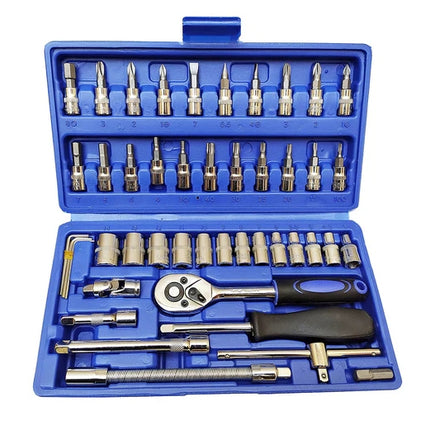 Socket wrench set 46 pieces with chrome-vanadium accessories