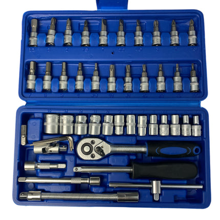 Socket wrench set 46 pieces with chrome-vanadium accessories
