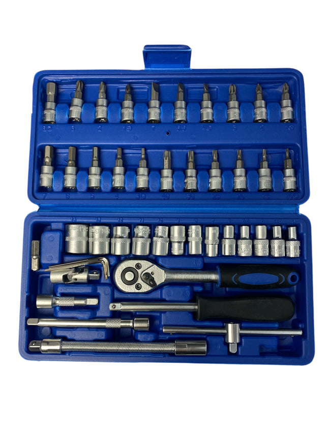 Socket wrench set 46 pieces with chrome-vanadium accessories