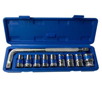 10-piece 1/2'' DR socket set with chrome-vanadium accessories