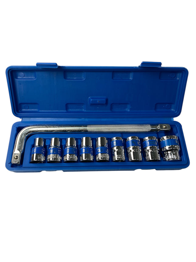 10-piece 1/2'' DR socket set with chrome-vanadium accessories