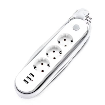 Extension Cable Multiple Socket, 3x USB, 2M 2500W 10A, push button switch