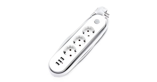 Extension Cable Multiple Socket, 3x USB, 2M 2500W 10A, push button switch