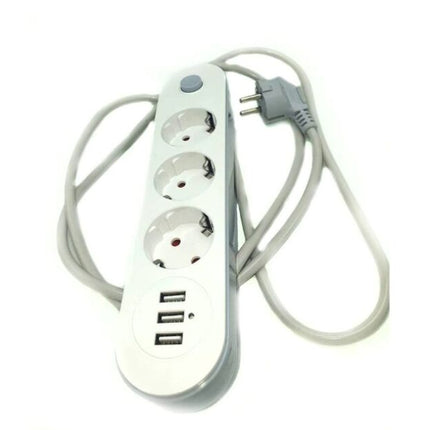 Extension Cable Multiple Socket, 3x USB, 2M 2500W 10A, push button switch