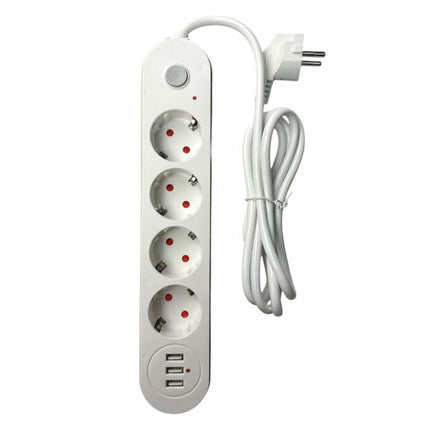 Extension Cable Multiple Socket, 3x USB, 2M 2500W 10A, push button switch