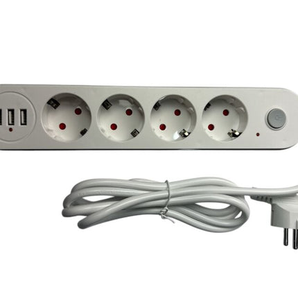 Extension Cable Multiple Socket, 3x USB, 2M 2500W 10A, push button switch