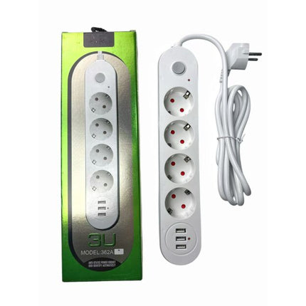 Extension Cable Multiple Socket, 3x USB, 2M 2500W 10A, push button switch