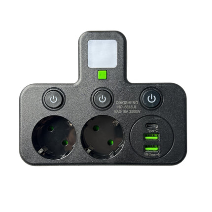 ADAPTOR Extension sockets 2 USB + Type C with backlight, 2500W, black