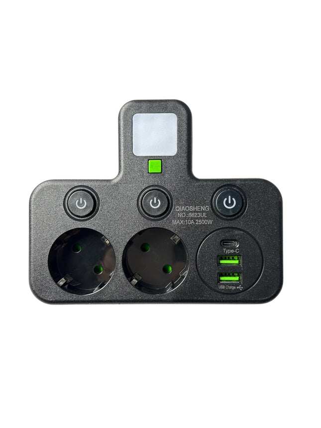 ADAPTOR Extension sockets 2 USB + Type C with backlight, 2500W, black