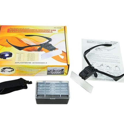 Magnifying glasses with headband and LED light with 5 interchangeable magnifying lenses