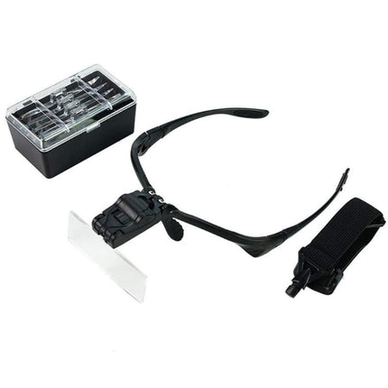 Magnifying glasses with headband and LED light with 5 interchangeable magnifying lenses