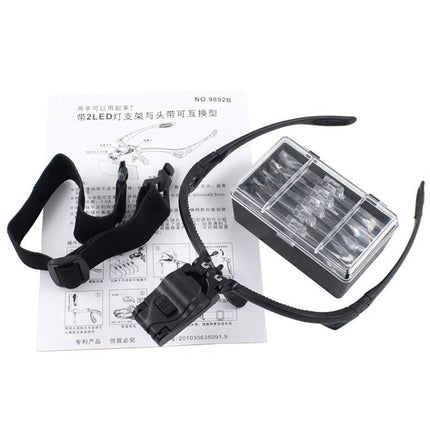 Magnifying glasses with headband and LED light with 5 interchangeable magnifying lenses