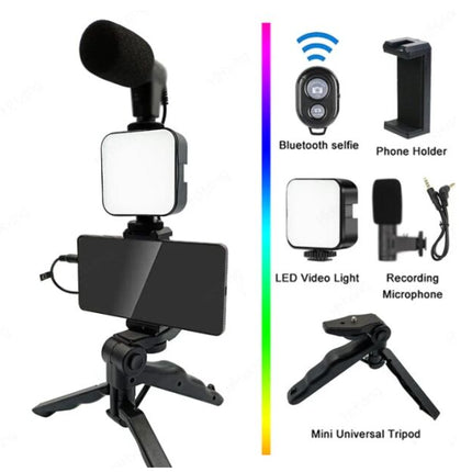 Video Maker Kit AY-49 Vlogging Camera Microphone Stand Kit Tripod, Black