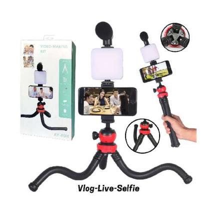 Vlogging Kit AY-49H Phone Stand Fill Light Live Broadcast Kit Extension Tripod with Holder Flexible Tripod Kit for Live Broadcasting