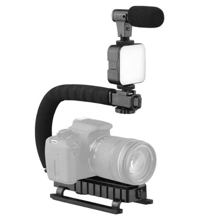Professional camera and phone holder with microphone, light and video recording kit