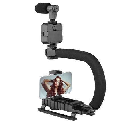 Professional camera and phone holder with microphone, light and video recording kit