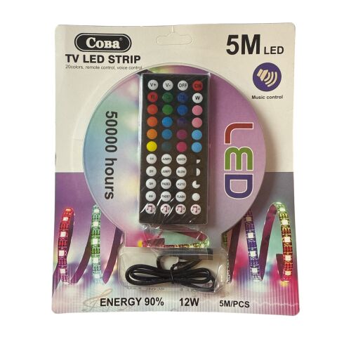 COBA TV LED strip 5m, 12W, 20 colors, remote control, voice control