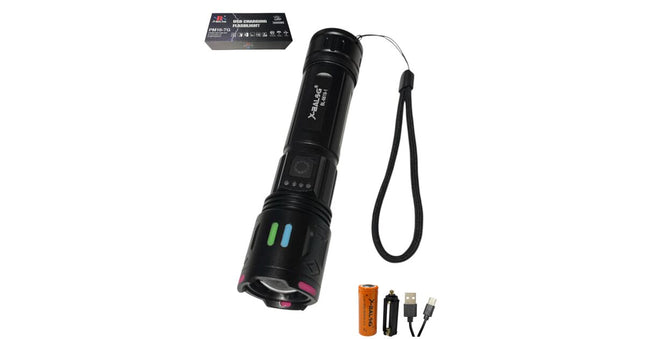 USB Rechargeable Flashlight 3000M, BL-6619-1, 15.9 cm, 26650 Battery, 6 Lighting Modes, High Brightness