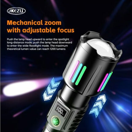 Aluminum LED flashlight, with battery 26650mah, USB Type-C charging, 5 lighting modes (KH-W515)