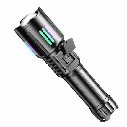 Aluminum LED flashlight, with battery 26650mah, USB Type-C charging, 5 lighting modes (KH-W515)