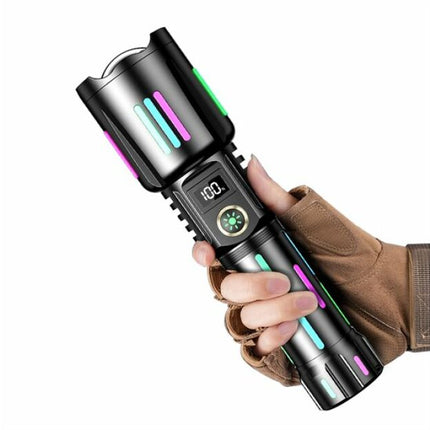 Aluminum LED flashlight, with battery 26650mah, USB Type-C charging, 5 lighting modes (KH-W515)
