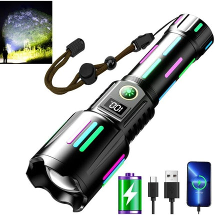 Aluminum LED flashlight, with battery 26650mah, USB Type-C charging, 5 lighting modes (KH-W515)