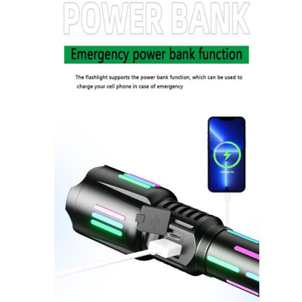 Aluminum LED flashlight, with battery 26650mah, USB Type-C charging, 5 lighting modes (KH-W515)