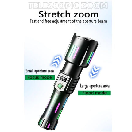 Aluminum LED flashlight, with battery 26650mah, USB Type-C charging, 5 lighting modes (KH-W515)