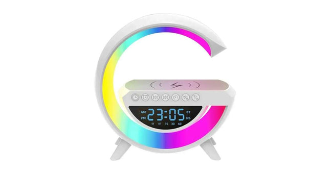 Bluetooth speaker with LED mood light, wireless charging and digital clock