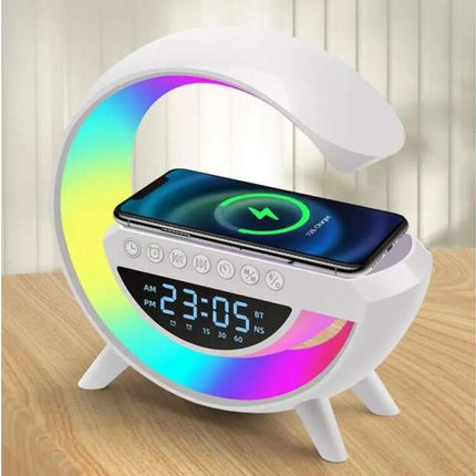 Bluetooth speaker with LED mood light, wireless charging and digital clock
