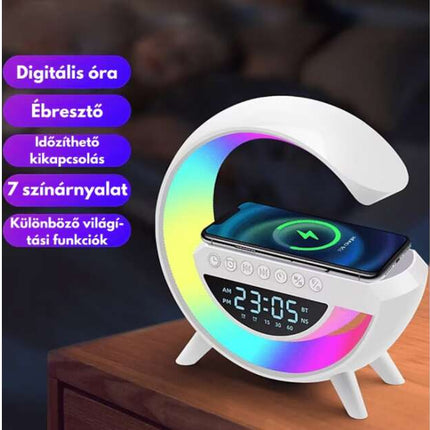 Bluetooth speaker with LED mood light, wireless charging and digital clock