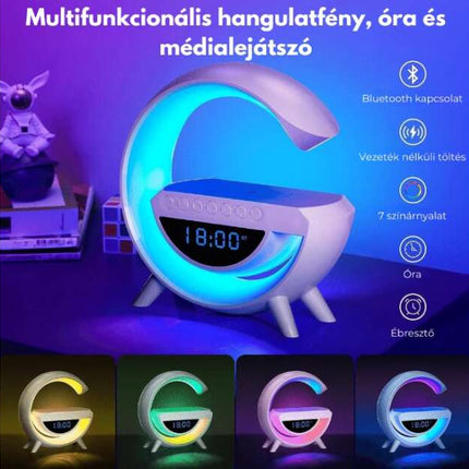 Bluetooth speaker with LED mood light, wireless charging and digital clock