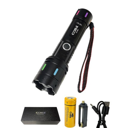 Aluminum alloy high-brightness flashlight, LED flashlight, CB-X89, 16.5cm, with 26650 battery, 300W wick, 6 lighting modes, USB Type-C rechargeable cable