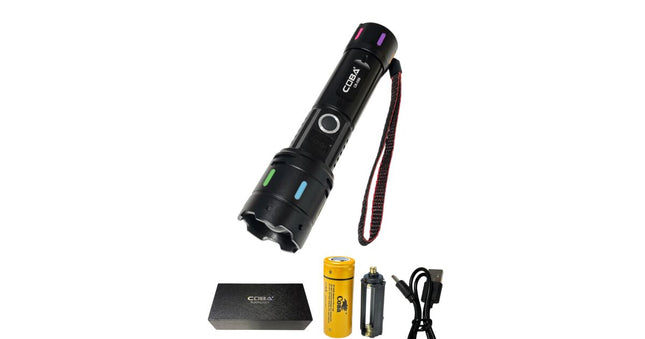 Aluminum alloy high-brightness flashlight, LED flashlight, CB-X89, 16.5cm, with 26650 battery, 300W wick, 6 lighting modes, USB Type-C rechargeable cable