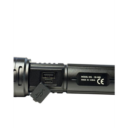 Aluminum alloy high-brightness flashlight, LED flashlight, CB-X89, 16.5cm, with 26650 battery, 300W wick, 6 lighting modes, USB Type-C rechargeable cable