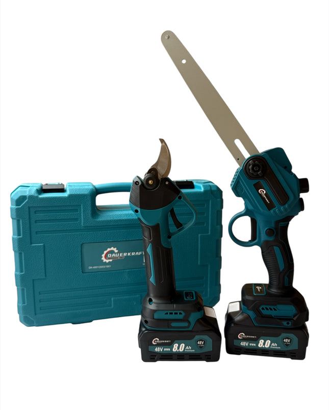 3 in 1 Tool set with 2 batteries 8 Ah 48V, Cordless mini chainsaw, Lopper, Cordless lopper for trimming branches and cutting wood
