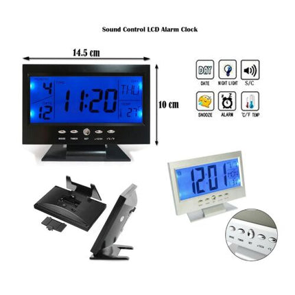 Digital clock with LCD display and voice control, thermometer function, DS-8082