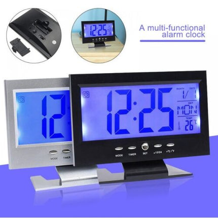 Digital clock with LCD display and voice control, thermometer function, DS-8082