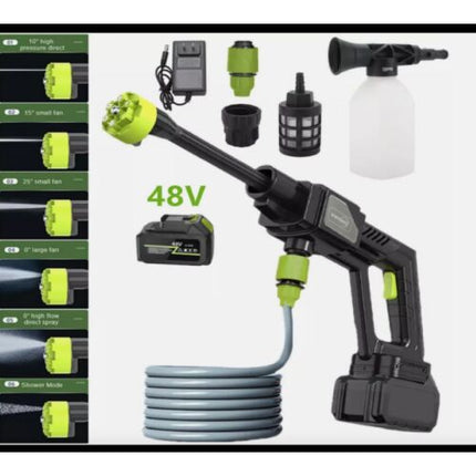 High Pressure Car Washer Cordless Water Car Wash Gun Portable Car Wash Machine with 6 in 1 Nozzle, 48V