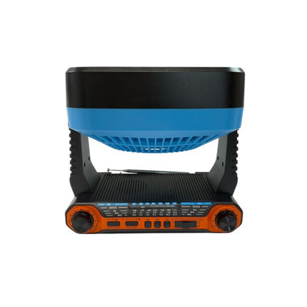 Powerful portable fan with solar and electric charging, built-in radio, Bluetooth speaker and LED light