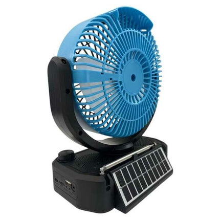 Powerful portable fan with solar and electric charging, 8-INCH, built-in radio, Bluetooth speaker and LED light