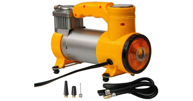 Portable Car Air Compressor Pump, Multifunctional Dashboard Display, 12V Tire Inflator with 3 Additional Adapters, LED Light and Handle for Car, Bicycle, Ball and Other Inflatable Toys