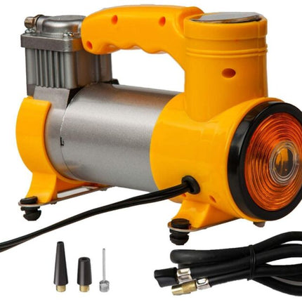 Portable Car Air Compressor Pump, Multifunctional Dashboard Display, 12V Tire Inflator with 3 Additional Adapters, LED Light and Handle for Car, Bicycle, Ball and Other Inflatable Toys