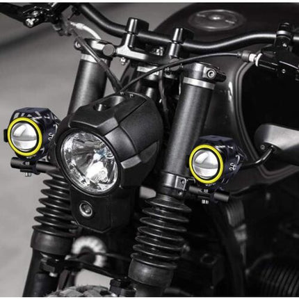 Motorcycle LED fog lights, Motorcycle LED fog lights, Motorcycle accessory spotlights with yellow halo ring and switch 12V/24V, 1pc black
