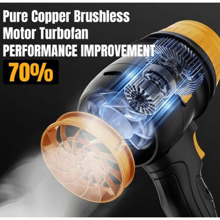 21V 48VH electric turbine blower, 508g thrust, strong airflow, suitable for car cleaning and dust removal, comes with 2 batteries and charger